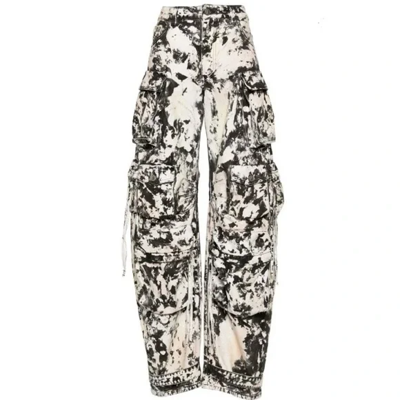 The Attico Fern black cream white abstract camo print wide leg cargo jean pants - Picture 15 of 16